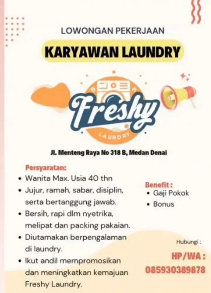 Dibutuhkan segera tenaga kerja Laundry