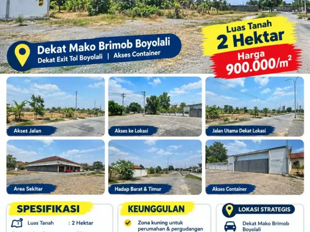 Dijual Lahan Pekarangan Zona Kuning Lokasi Strategis Boyolali Luas 2 Ha