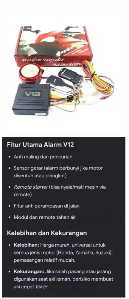 Alarm motor remote dan pasang