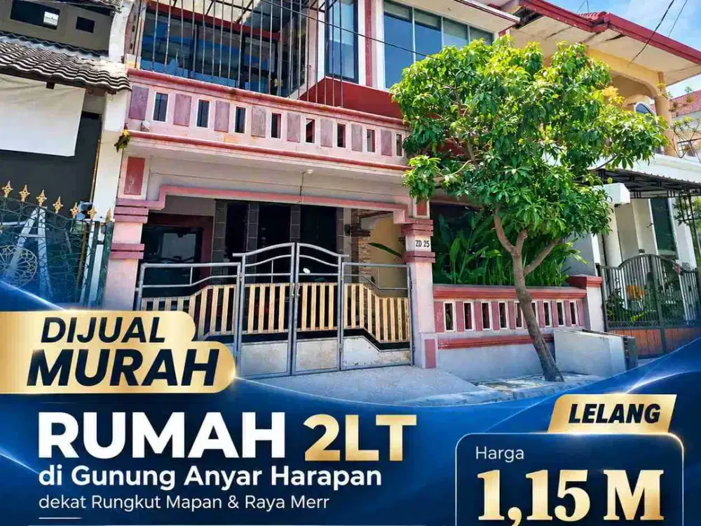 Dijual Murah Lelang Rumah 2lt di Gunung Anyar Harapan dekat Rungkut Mapan & Raya Merr