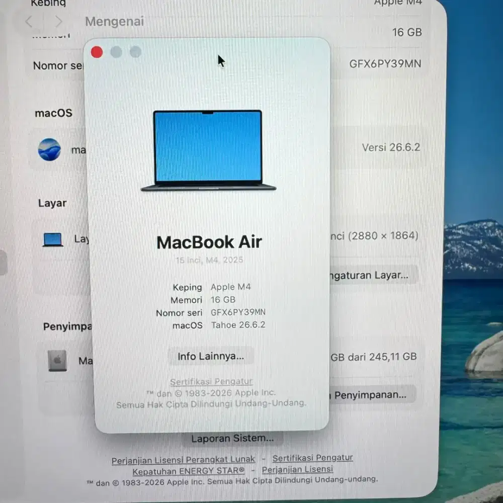 Macbook Air M4 15 Inch Ram 16 Ssd 256 Midnight Blue Bh 100% mulus