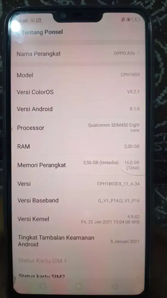 Jual hp second oppo a3s