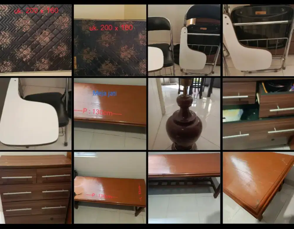Di jual spring bed, kursi lipat, meja jati, lampu tidur jati, lemari