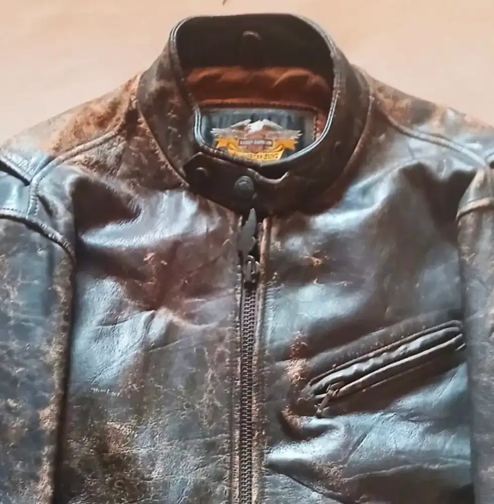 Jaket kulit asli harley Davidson original lawas vintage helm antik