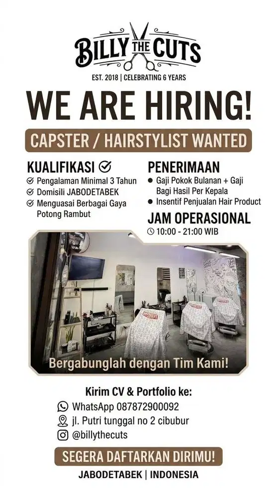 Lowongan Kerja Capster Barbershop Billy The Cuts