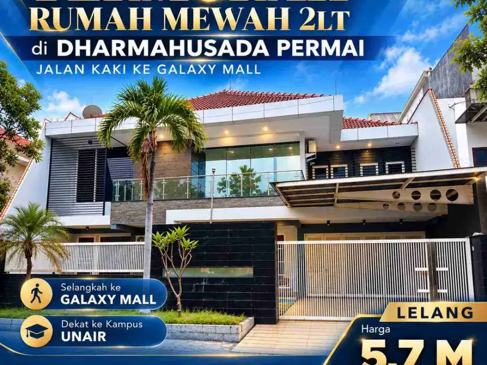 Dijual TERMURAH Lelang Rumah Mewah 2lt  di Dharmahusada Permai jalan kaki ke Galaxy Mall