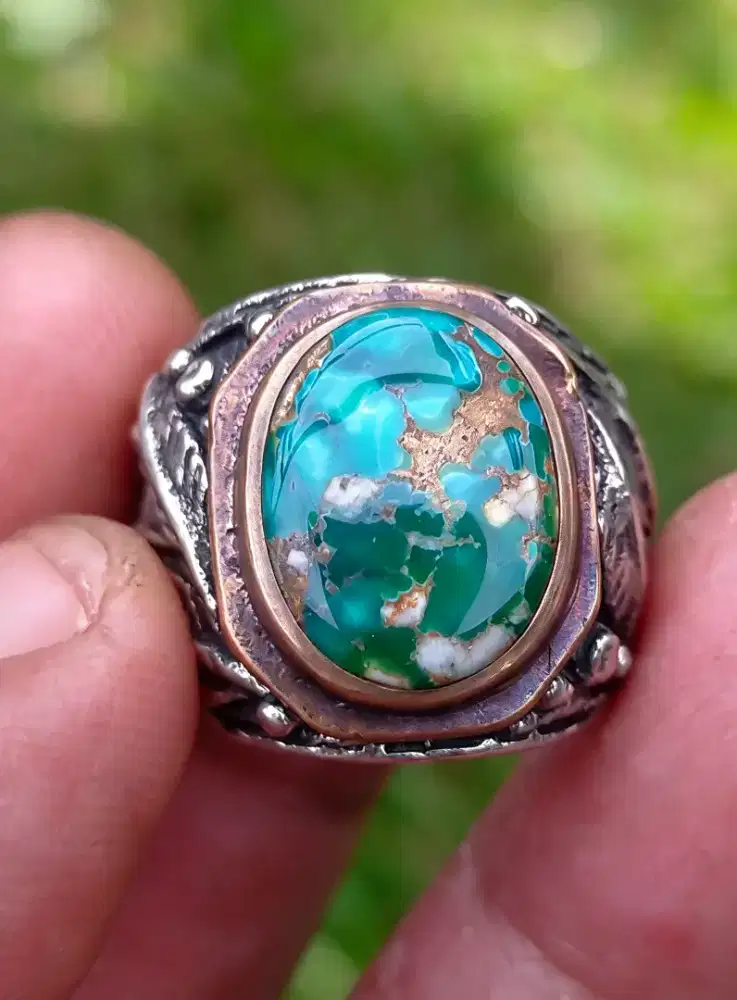 Cincin batu natural pirus Persia multicolor / 3 warna