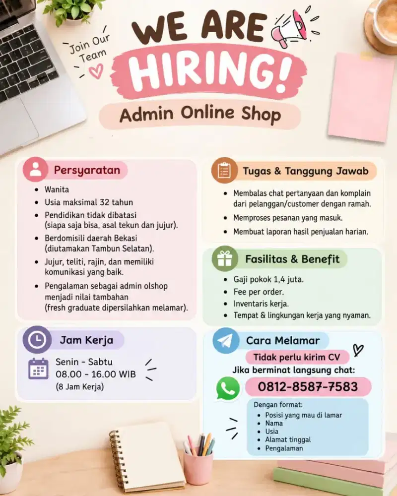 Dibutuhkan Segera Admin Online Shop