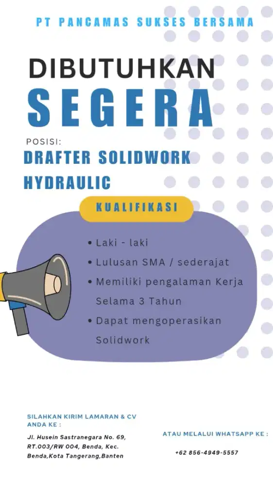 Dibutuhkan drafter solidwork enginering