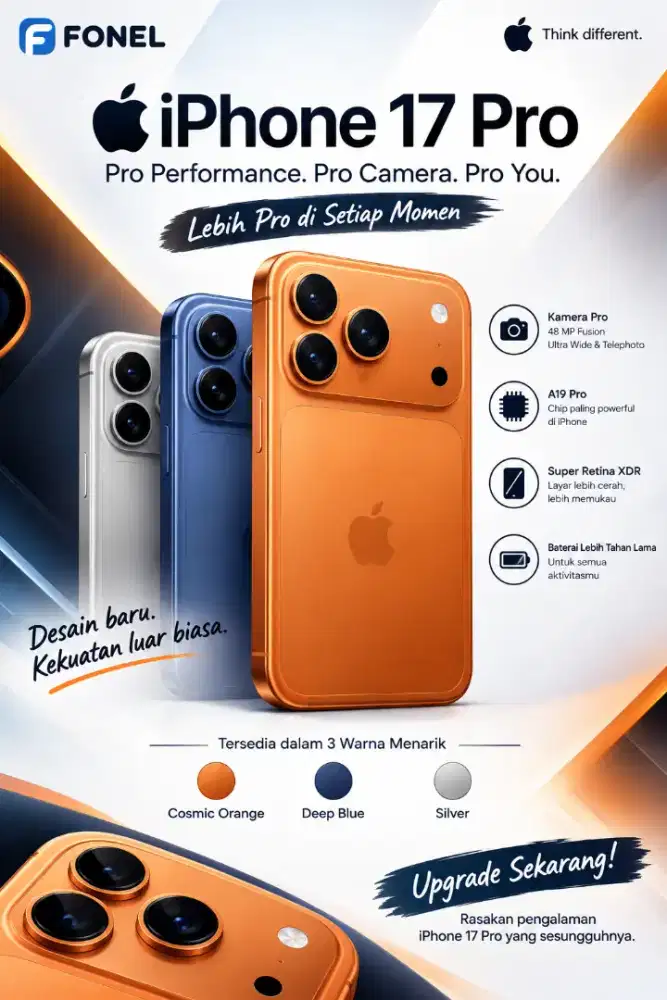 iPhone 17 Pro - Resmi FONEL (Bisa Pilih Warna) - Baru & Garansi Resmi