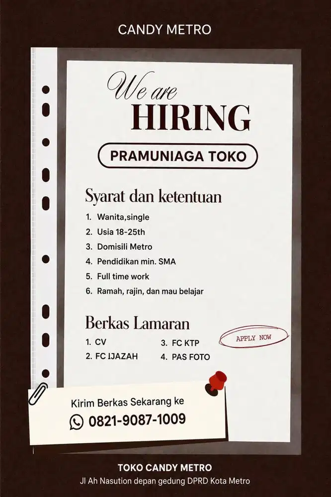 Dicari Pramuniaga Toko