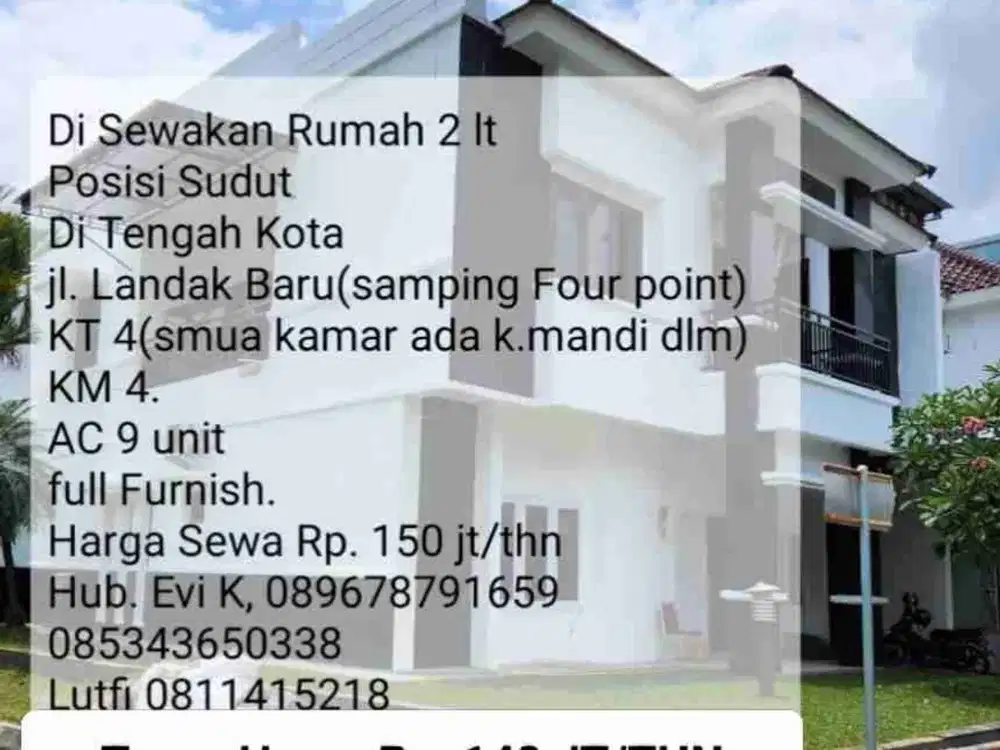 Di Sewakan Rumah 2 lt, Cluster Metropolitan, Landak Baru (A.Djemma)