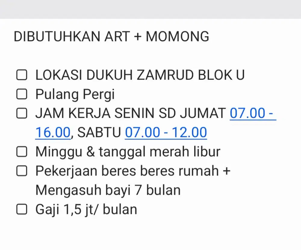 DIBUTUHKAN ART MOMONG