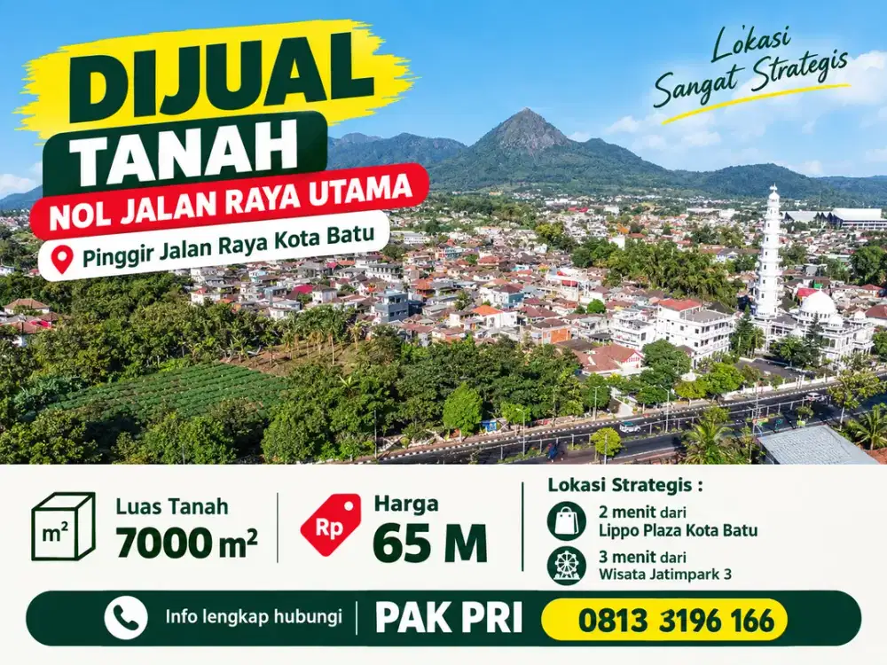 PRIME LAND! Tanah 7.000m² Nol Jalan Utama Kota Batu – 3 Menit ke Jatim Park 3