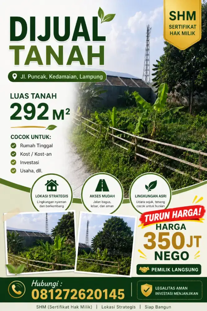 TURUN HARGA Tanah di Kedamaian