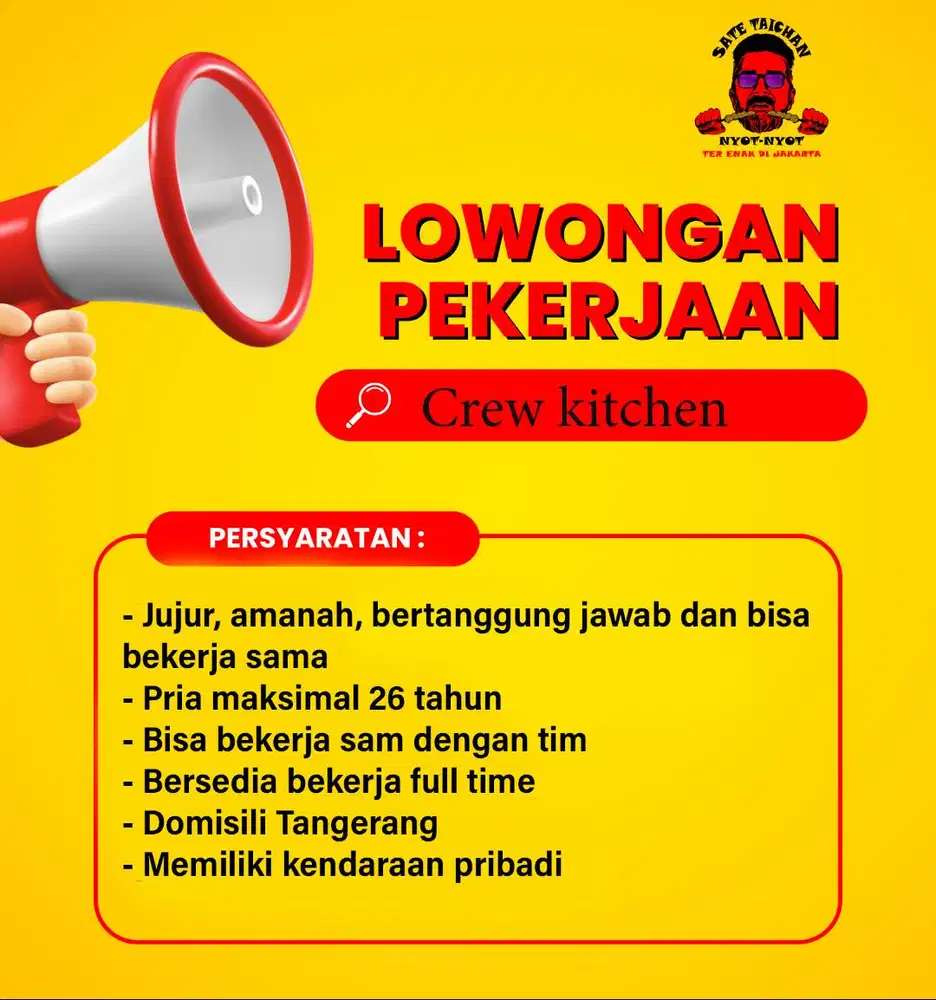 [DIBUTUHKAN SEGERA] Crew Kitchen