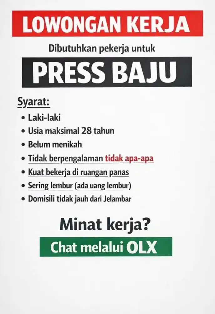 DIBUTUHKAN KARYAWAN LAKI LAKI
