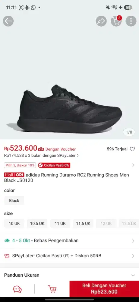 Adidas Running Duramo RC2 Full Black UK 6