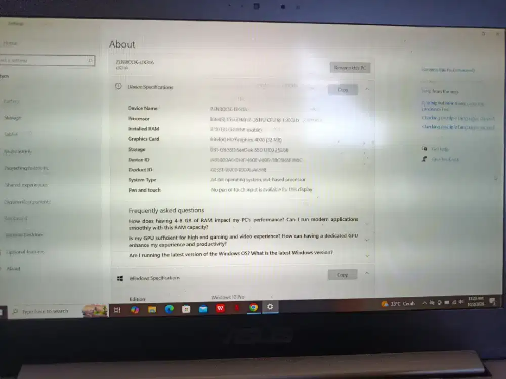 Laptop asus zenbook - UX31A