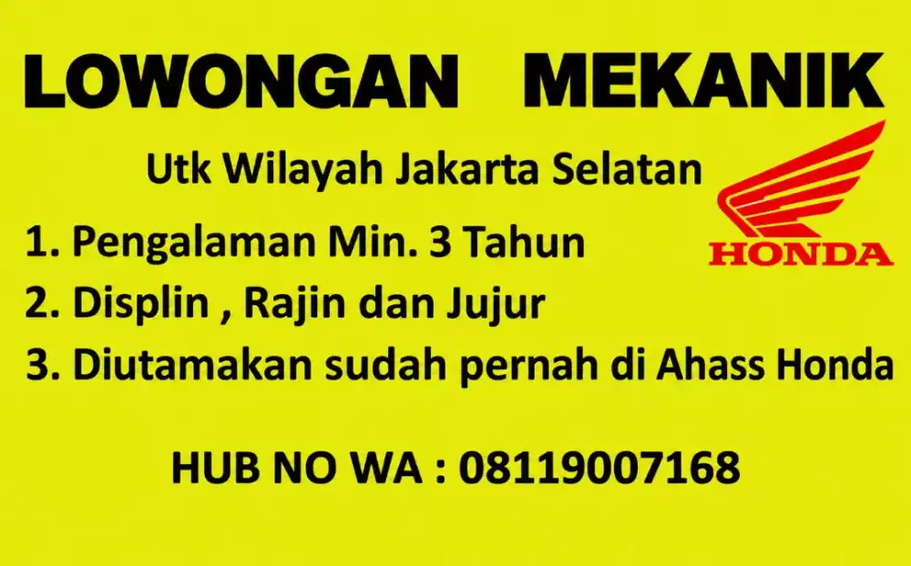 Lowongan Mekanik Motor