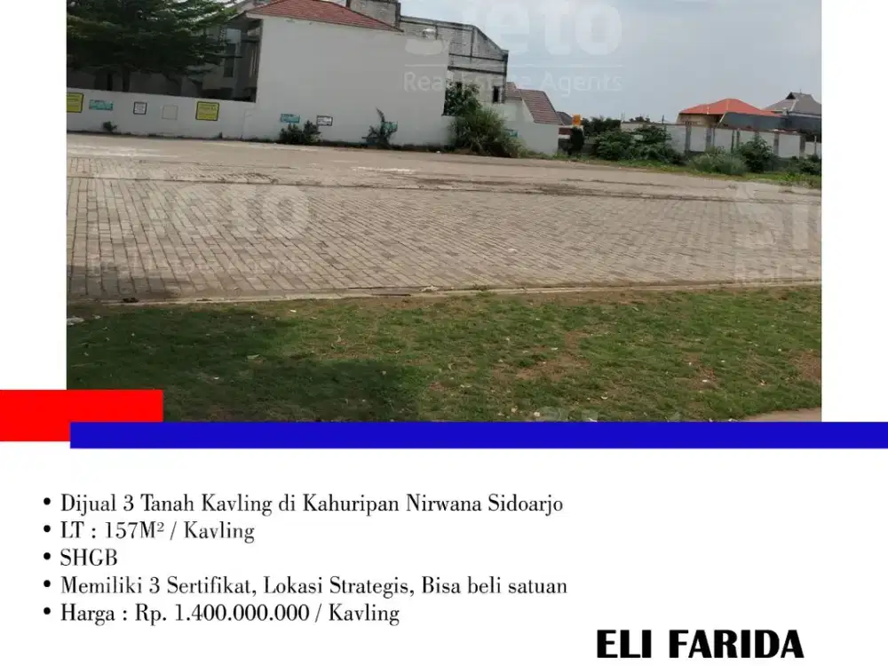 Dijual 3 Tanah Kavling di Kahuripan Nirwana Sidoarjo