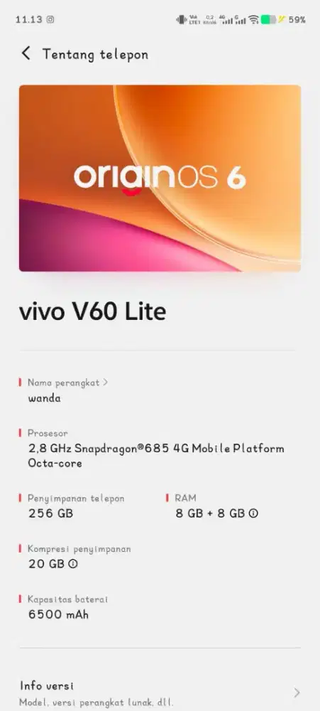 Jual vivo v60 lite 8/256