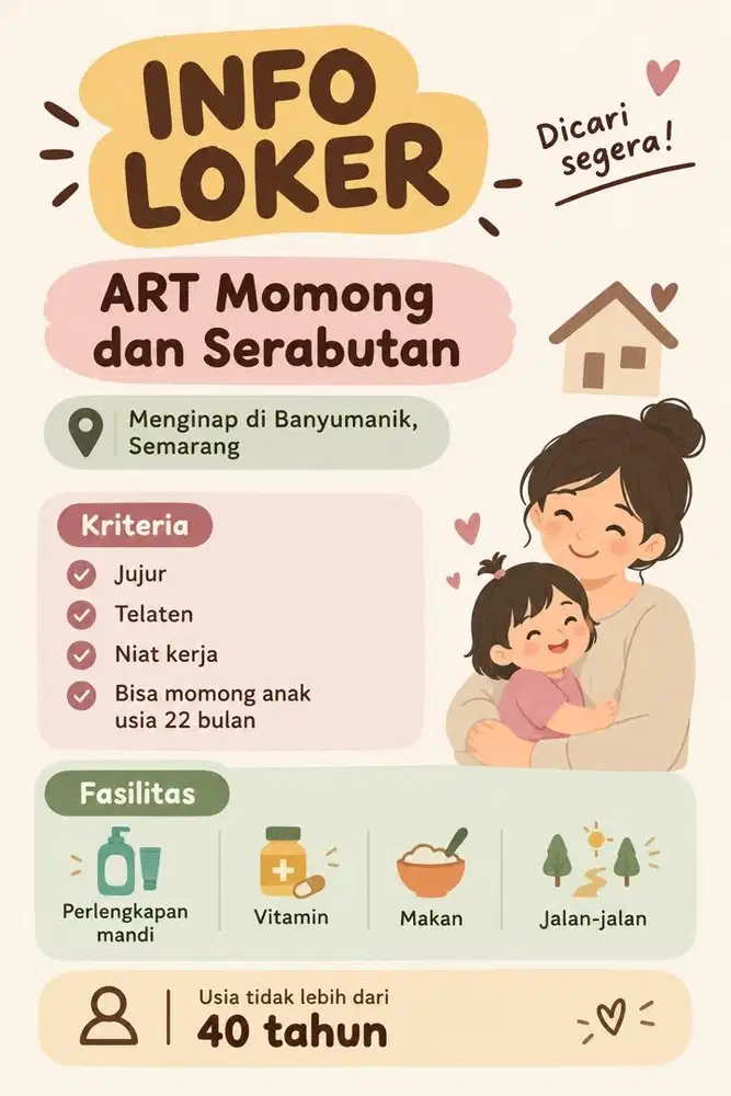 Dibutuhkan ART Momong dan Bersih-bersih