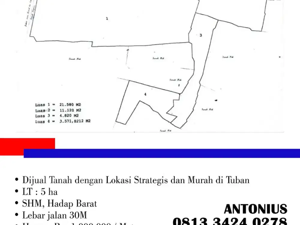 Dijual Tanah dengan Lokasi Strategis dan Murah di Tuban