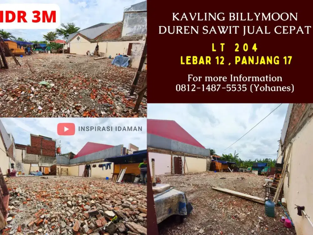 Tanah Kavling Billymoon 204 m² Duren Sawit