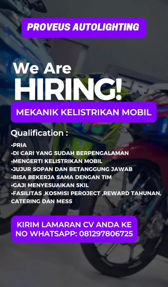 DICARI MEKANIK KELIATRIKAN KHUSUS MOBIL