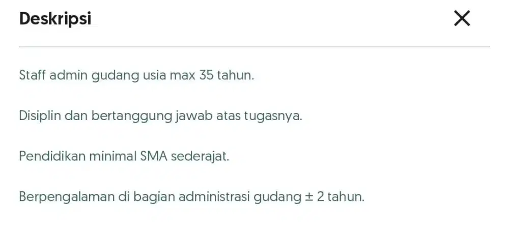 Staff Admin gudang