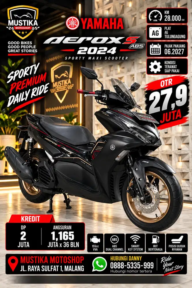Yamaha Aerox S ABS 2024. Kredit dp 2jt. DANNY Mustika Sulfat