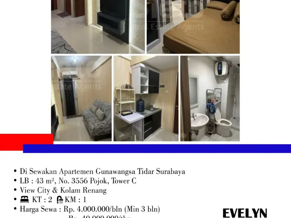 DiSewakan Apartement Gunawangsa Tidar, di Surabaya