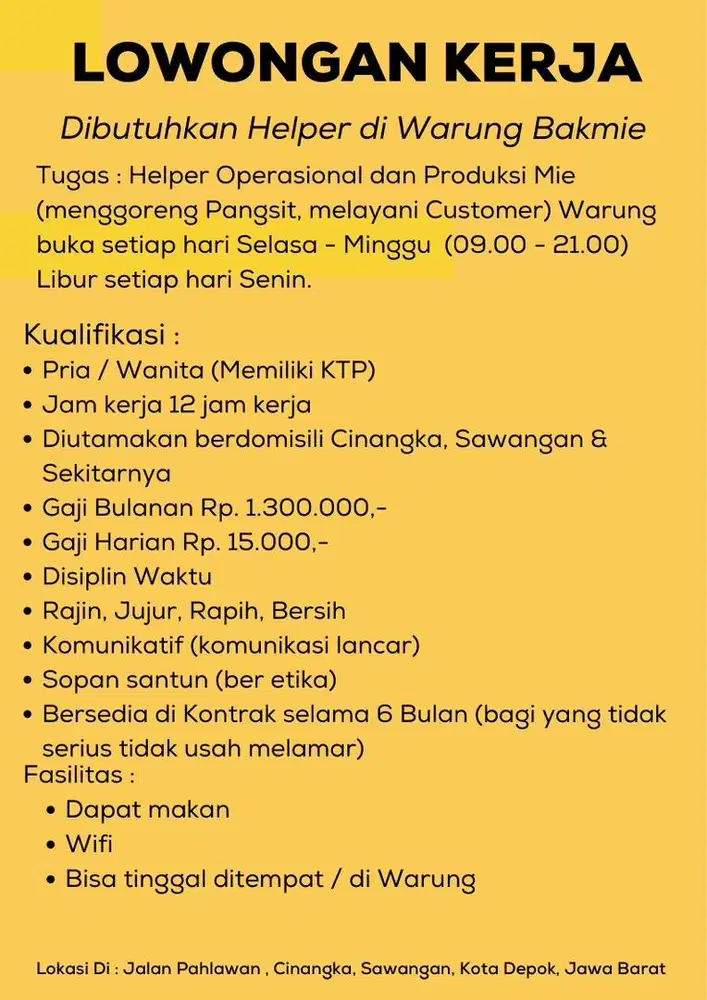 Lowongan Warung Bakmie