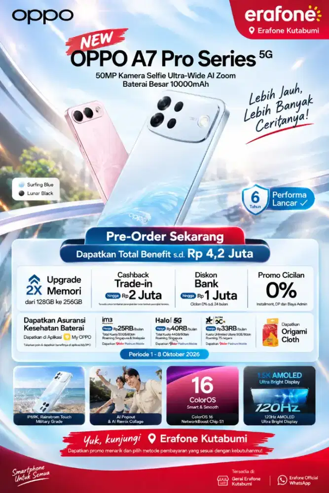 OPPO A7 Pro Series 5G hadir di Erafone Kutabumi