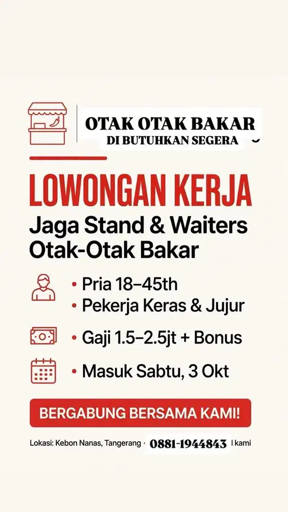 DIBUTUHKAN SEGERA BESOK LANGSUNG KERJA