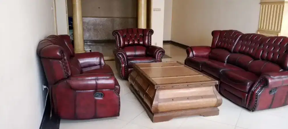 Sofa Reclening Full Kulit Asli 321 Set Meja