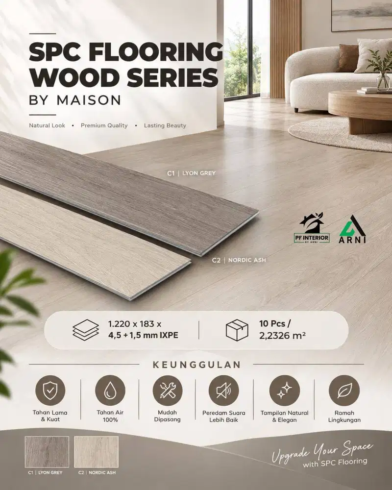 SPC Flooring Wood Series by Maison 4.5mm + IXPE 1.5mm Lantai SPC Motif