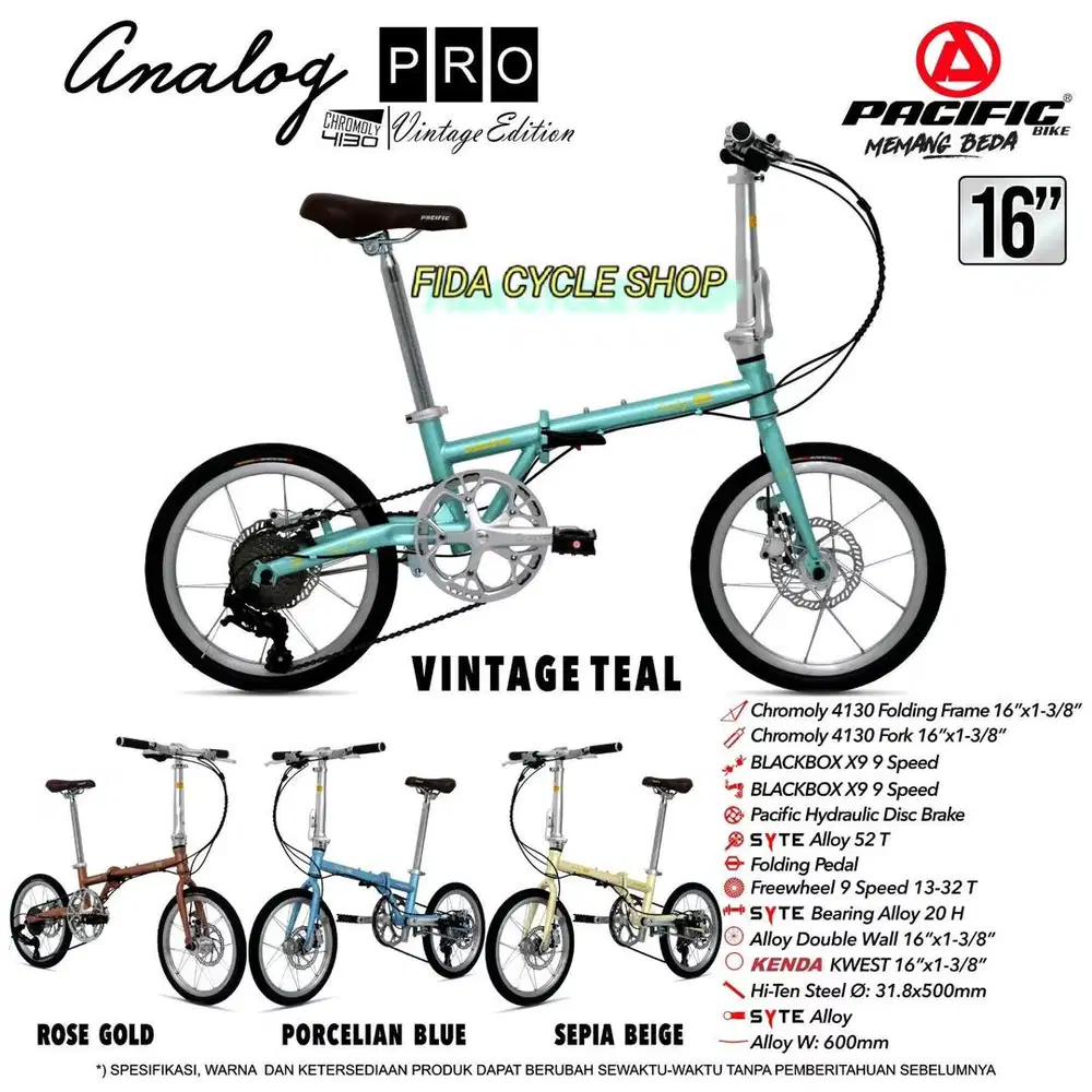 Sepeda lipat analog pro, size 16 & 20