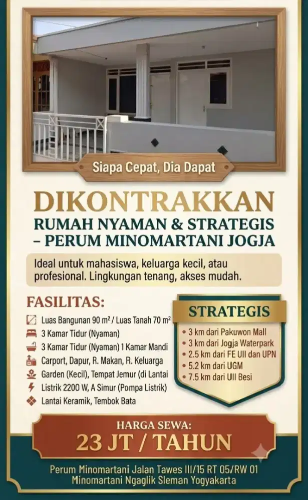 Perum Minomartani Dikontrakkan Rumah Nyaman dan Strategis