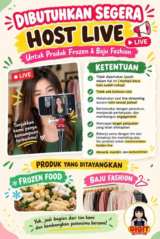 Dibutuhkan segera hostlive