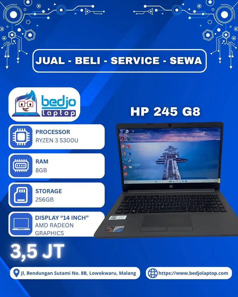Ryzen 3 dengan RAM 8GB dan SSD 256GB, HP 245 G8 Ryzen 3 5300U