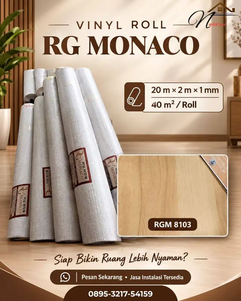 Karpet vinyl roll motif kayu RG Monaco tebal 1 mm | Lantai vinyl roll