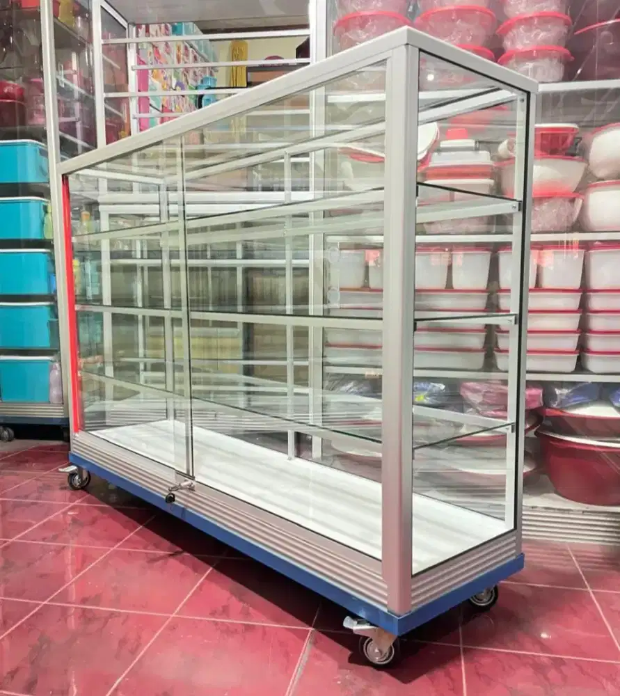Etalase 1,5M x 1M Pakai Siku Besi + RODA BESAR Buat Toko