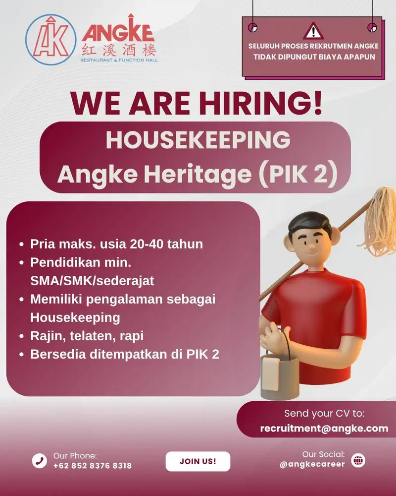 LOWONGAN KERJA HOUSEKEEPING DI RESTORAN CHINESE FOOD