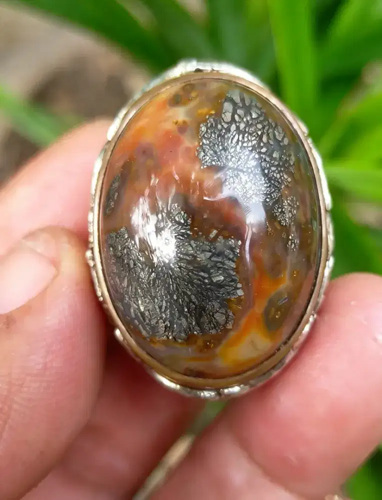Cincin batu akik natural badar perak