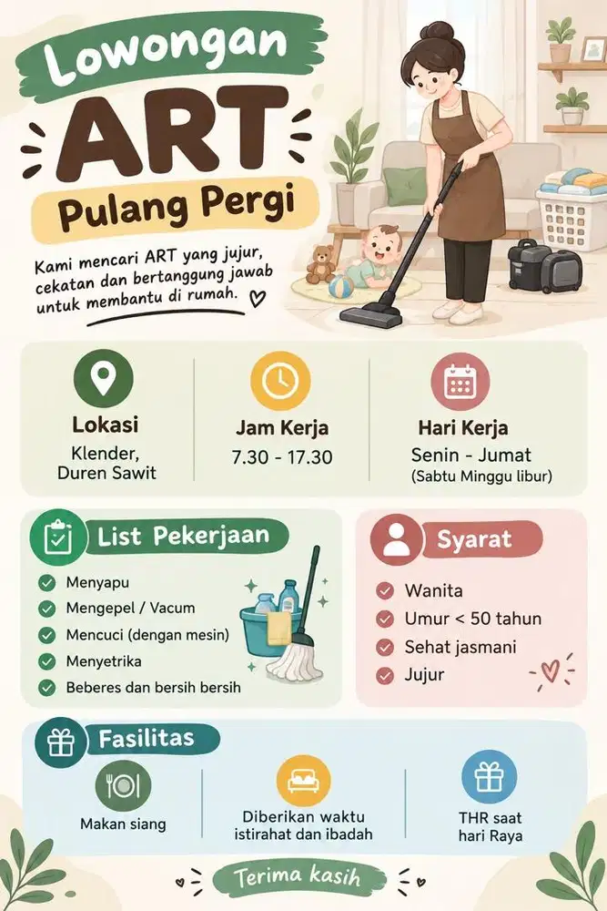 Dicari ART PP Klender Duren Sawit
