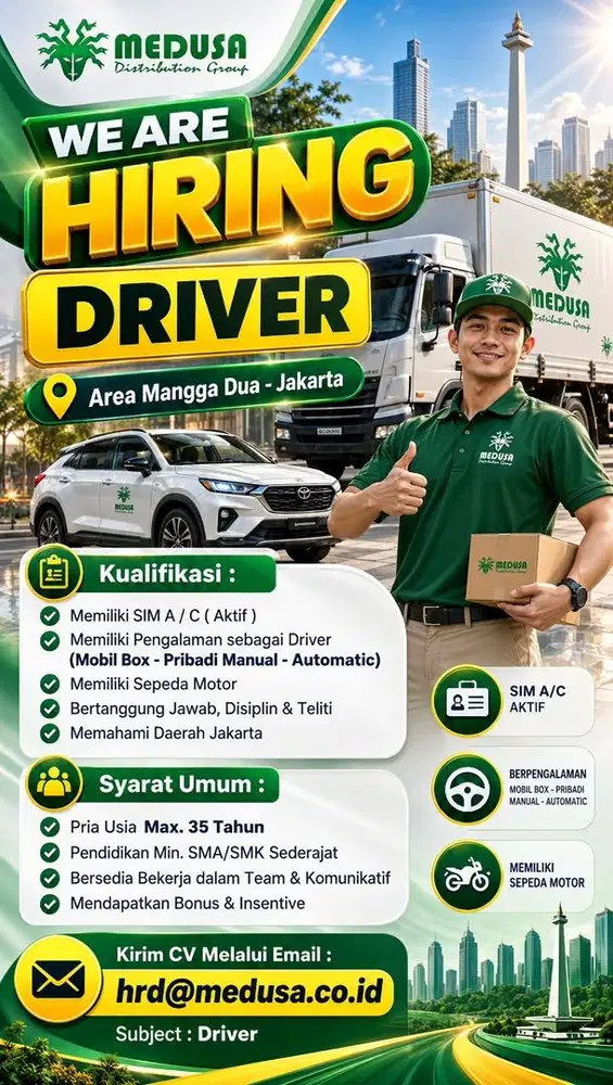 Loker Sopir Mobil Box Kecil sim A-C Lokasi Mangga Dua