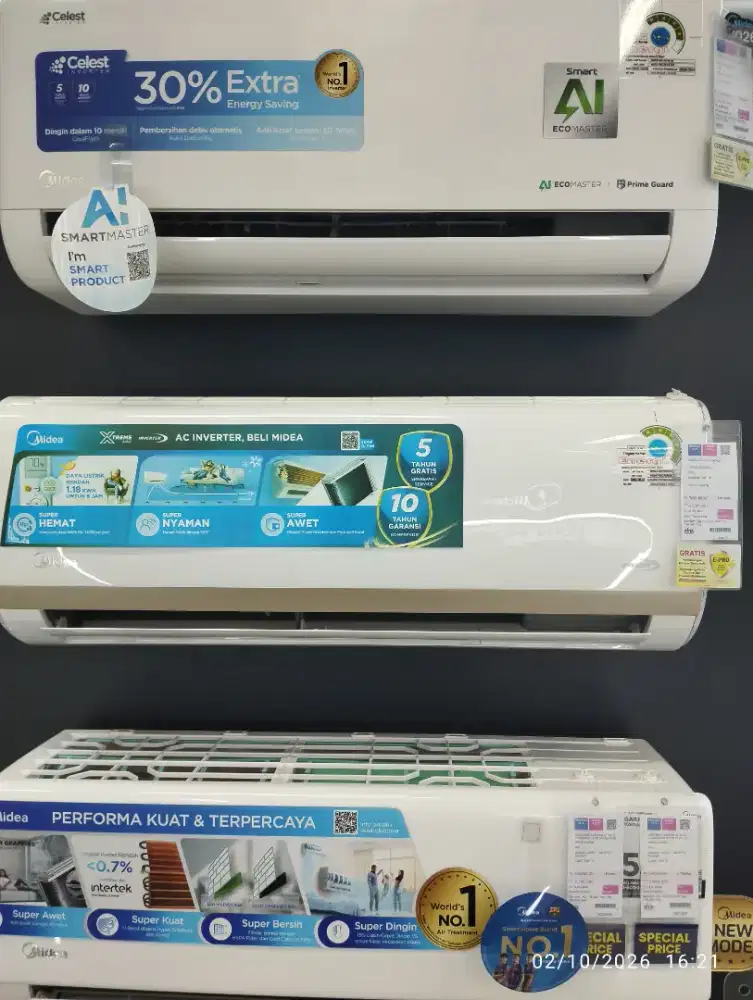 AC midea 1pk inverter plus pasang