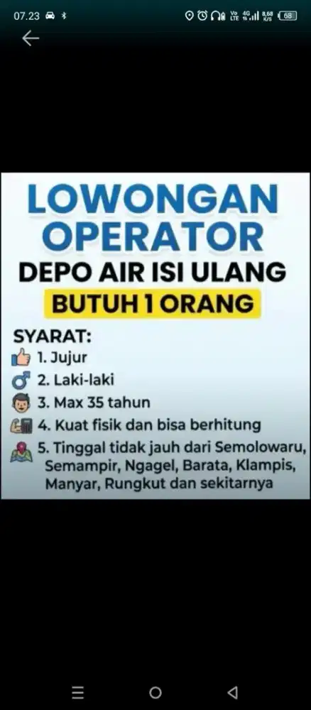 Lowongan Operator & Pengiriman Depo Air Isi Ulang
